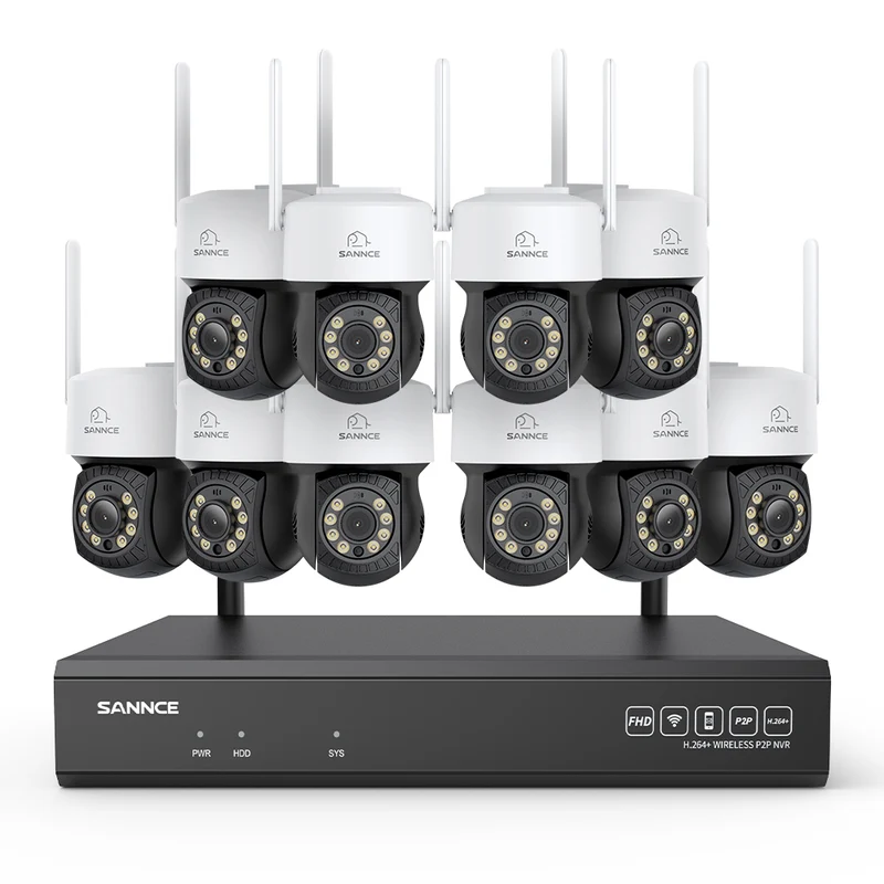 Système de caméras de surveillance CCTV PT sans fil 3MP à 16 canaux avec NVR 8MP, 10 caméras IP Wi-Fi 3MP motorisées, enregistrement audio, détection humaine par IA, compatible Alexa