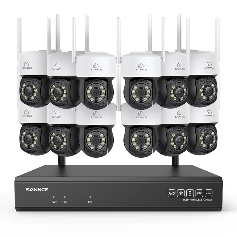 Système de caméras de surveillance CCTV PT sans fil 3MP à 16 canaux avec NVR 8MP, 12 caméras IP Wi-Fi 3MP motorisées, enregistrement audio, détection humaine par IA, compatible Alexa