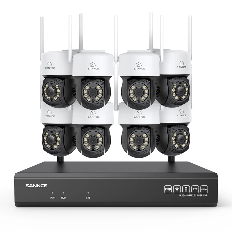 Système de caméras de surveillance CCTV PT sans fil 3MP à 16 canaux avec NVR 8MP, 8 caméras IP Wi-Fi 3MP motorisées, enregistrement audio, détection humaine par IA, compatible Alexa