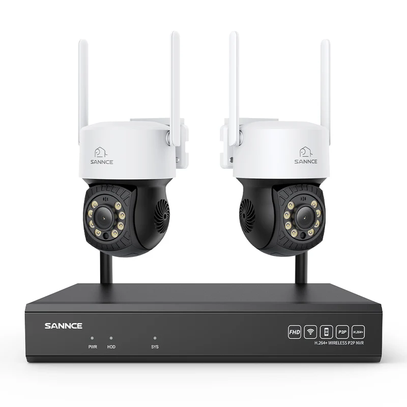 Système de caméras de surveillance CCTV PT sans fil 5MP à 16 canaux avec NVR 8MP, 2 caméras IP Wi-Fi 5MP motorisées (Pan & Tilt), enregistrement audio, détection humaine par IA, compatible avec Alexa