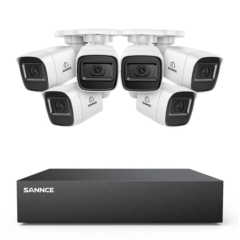 8 Canaux 5MP Système de Caméra de Sécurité Filaire - DVR Hybride, 6 Caméras Bullet 2MP, Intérieur & Extérieur, Détection Intelligente de Mouvement, Accès à Distance