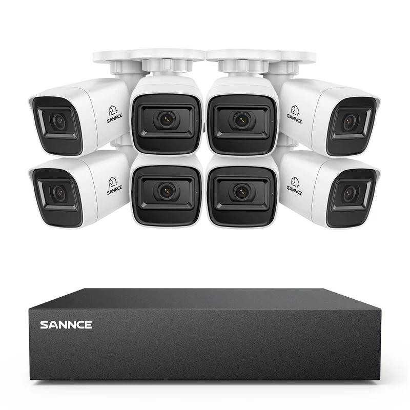 8 Canaux 5MP Système de Caméra de Sécurité Filaire - DVR Hybride, 8 Caméras Bullet 2MP, Intérieur & Extérieur, Détection Intelligente de Mouvement, Accès à Distance