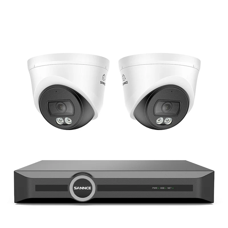 WD800 – Système de vidéosurveillance PoE 4K avec audio, détection par IA, vision nocturne couleur à double éclairage, étanchéité IP67 (NVR 8 canaux + 2 caméras)