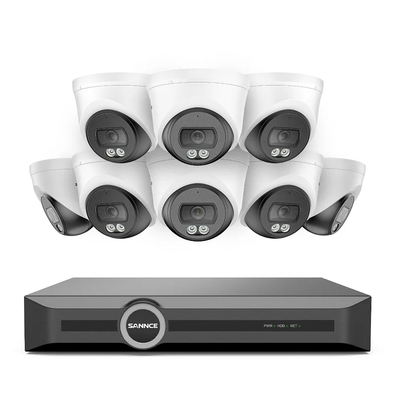 WD800 – Système de vidéosurveillance PoE 4K avec audio, compression S+265, détection par IA, vision nocturne couleur à double éclairage, étanchéité IP67 (NVR 8 canaux + 8 caméras)