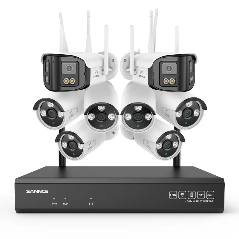 Kit Vidéosurveillance WiFi 5MP, NVR 8MP, 16 Canaux, Caméras IP, Détection IA, Audio, Vision Nocturne, Compatible Alexa (2 Double Objectif 4MP + 6 Caméras 3MP)