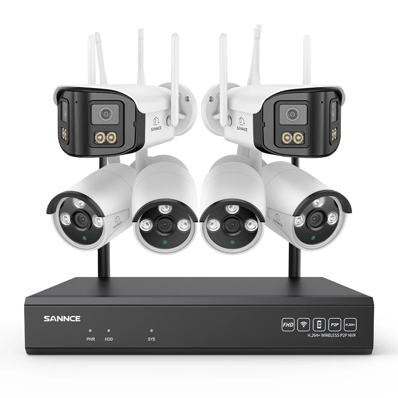 Kit Vidéosurveillance WiFi 5MP, NVR 8MP, 16 Canaux, Caméras IP, Détection IA, Audio, Vision Nocturne, Compatible Alexa (2 Double Objectif 4MP + 4 Caméras 3MP)