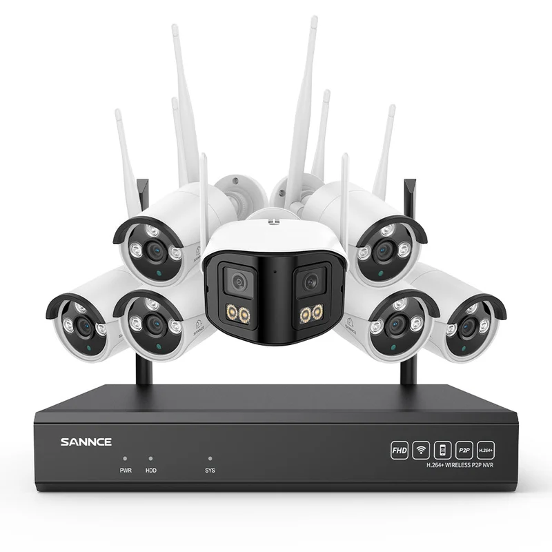 Kit Vidéosurveillance WiFi 5MP, NVR 8MP, 16 Canaux, Caméras IP, Détection IA, Audio, Vision Nocturne, Compatible Alexa (1 Double Objectif 4MP + 6 Caméras 3MP)