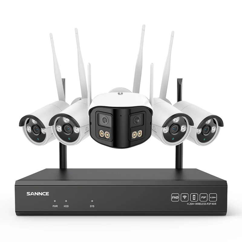 Kit Vidéosurveillance WiFi 5MP, NVR 8MP, 16 Canaux, Caméras IP, Détection IA, Audio, Vision Nocturne, Compatible Alexa (1 Double Objectif 4MP + 4 Caméras 3MP)