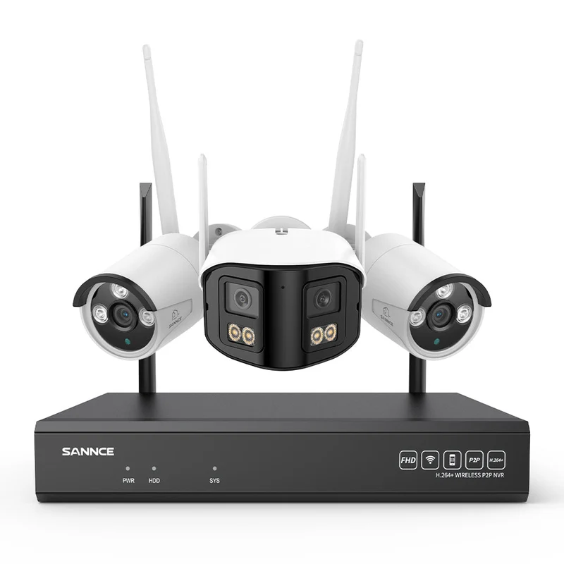 Kit Vidéosurveillance WiFi 5MP, NVR 8MP, 16 Canaux, Caméras IP, Détection IA, Audio, Vision Nocturne, Compatible Alexa (1 Double Objectif 4MP + 2 Caméras 3MP)