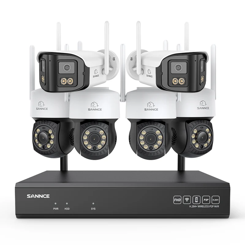 Kit Vidéosurveillance WiFi 5MP 16 Canaux, NVR 8MP, Caméras PT, Détection IA, Audio, Vision Nocturne, Compatible Alexa (4 PT + 2 Double Objectif 4MP)