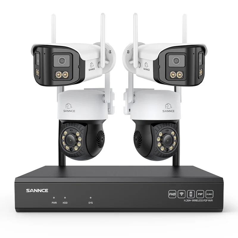 Kit Vidéosurveillance WiFi 5MP 16 Canaux, NVR 8MP, Caméras PT, Détection IA, Audio, Vision Nocturne, Compatible Alexa (2 PT + 2 Double Objectif 4MP)