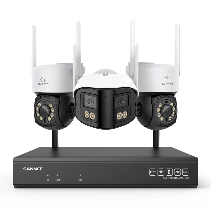 Kit Vidéosurveillance WiFi 5MP 16 Canaux, NVR 8MP, Caméras PT, Détection IA, Audio, Vision Nocturne, Compatible Alexa (2 PT + 1 Double Objectif 4MP)
