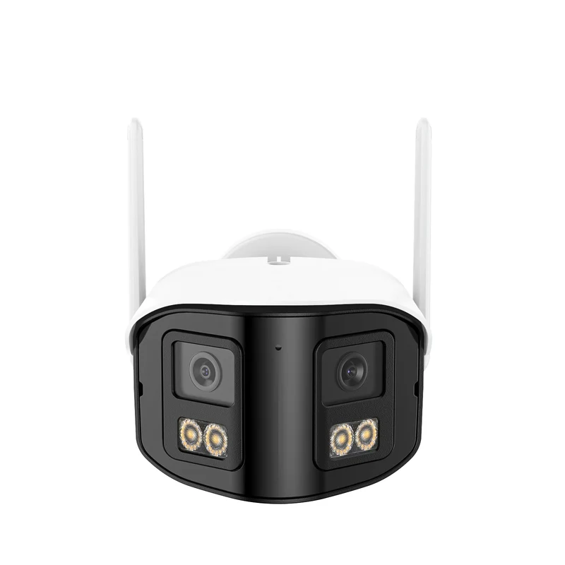 DQ400 – Caméra de surveillance WiFi extérieure double objectif 4MP, ultra grand angle 170°, vision nocturne en couleur, WiFi double bande 2,4/5 GHz, audio bidirectionnel, stockage cloud et local jusqu’à 256 Go, compatible Alexa