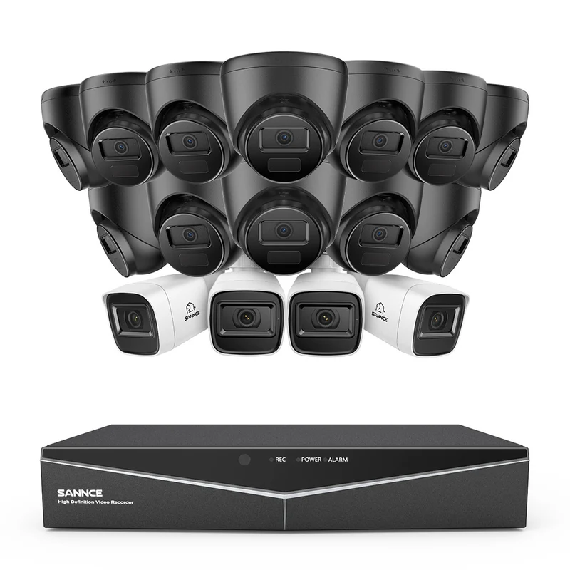 1080p 16 canaux Système de sécurité câblé extérieur avec 16 caméras, détection intelligente de mouvement, vision nocturne infrarouge jusqu'à 100 pieds, résistant aux intempéries IP67