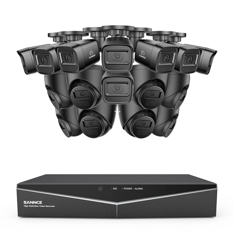 1080p 16 canaux Système de sécurité câblé extérieur avec 16 caméras, détection intelligente de mouvement, vision nocturne infrarouge jusqu'à 100 pieds, résistant aux intempéries IP67