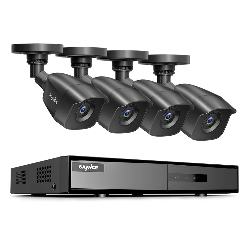 1080p HD 5-en-1 Système de sécurité DVR avec 4 caméras de vision nocturne 100ft, Smart Motion, accès à distance, Smart Playback, IP66 étanche