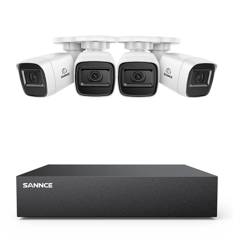 8 Canaux 5MP Système de Caméra de Sécurité Filaire - DVR Hybride, 4 Caméras Bullet 2MP, Intérieur & Extérieur, Détection Intelligente de Mouvement, Accès à Distance