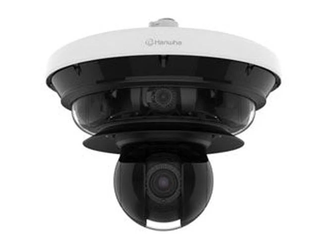 Hanwha PNM-C34404RQPZ | 4× 8MP + 2MP PTZ Multi-Sensor Panorama Dome | 109° | IR Nachtzicht | PoE | IP66 | Wit