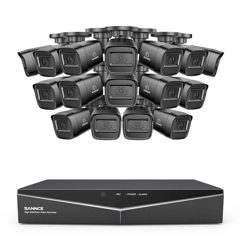 1080p 16 canaux Système de sécurité câblé extérieur avec 16 caméras, détection intelligente de mouvement, vision nocturne infrarouge jusqu'à 100 pieds, résistant aux intempéries IP67