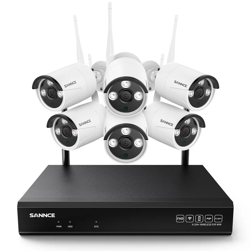 Kit caméra de surveillance sans fil avec enregistrement audio, 8MP 10CH NVR sans fil + 6x3MP 2K caméra de surveillance extérieure sans fil AI Human Detection IP66 étanche supporte Amazon Alexa