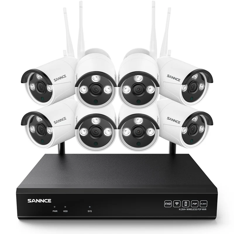 Kit caméra de surveillance sans fil avec enregistrement audio, 8MP 10CH NVR sans fil + 8x3MP 2K caméra de surveillance extérieure sans fil AI Human Detection IP66 étanche supporte Amazon Alexa