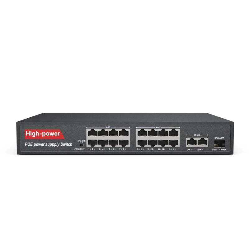16 ports Gigabit Ethernet PoE Switch avec boîtier métallique, montage sur bureau ou mur
