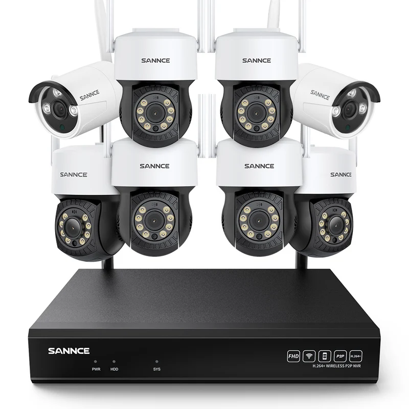 10 Canaux 5MP PT Système de Caméra Sécurité Sans Fil, NVR 8MP, 6 PT Caméra & 2 bullet Caméra, Panoramique & Inclinaison, Audio Bidirectionnel, Étanche IP66, Détection Intelligente de l'IA Humaine, Compatible Avec Alexa