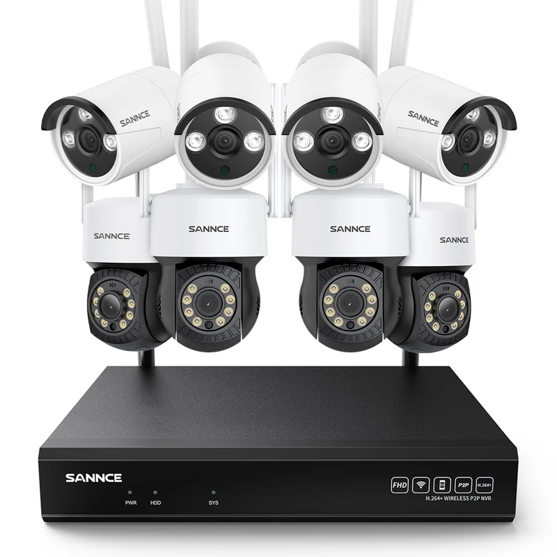 10 Canaux 5MP PT Système de Caméra Sécurité Sans Fil, NVR 8MP, 4 PT Caméra & 4 bullet Caméra, Panoramique & Inclinaison, Audio Bidirectionnel, Étanche IP66, Détection Intelligente de l'IA Humaine, Compatible Avec Alexa
