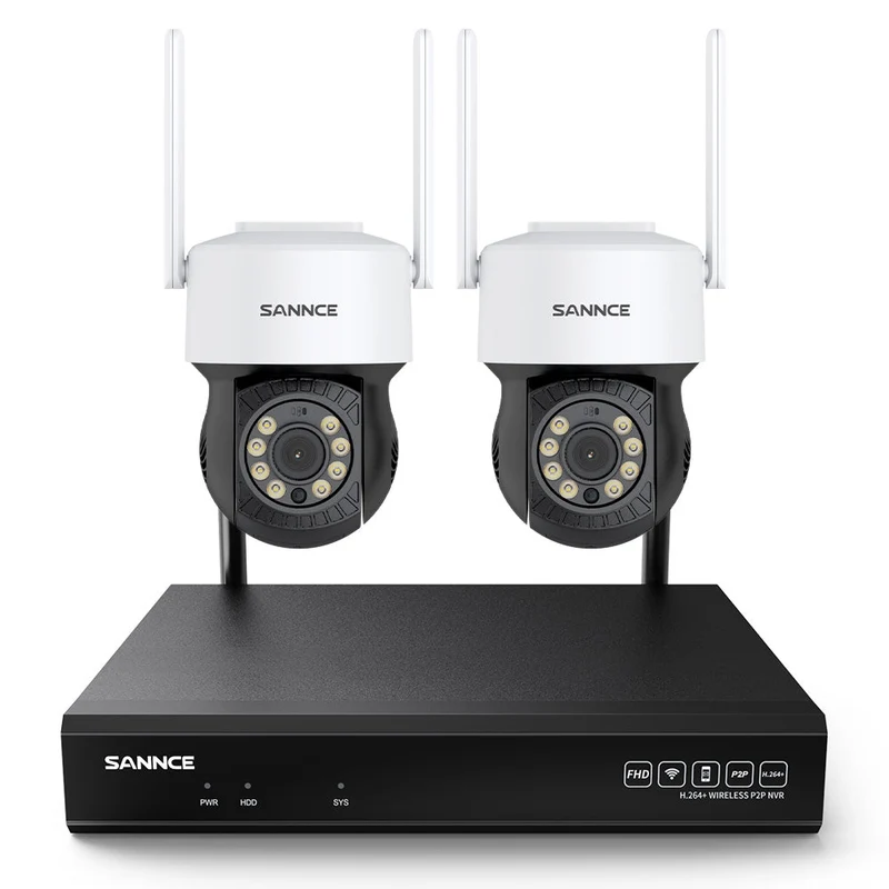 3MP 10 canaux Système de caméra PT CCTV sans fil, NVR 8MP, 2 IP caméras sans fil panoramiques & inclinables, enregistrement audio, détection humaine AI, fonctionne avec Alexa