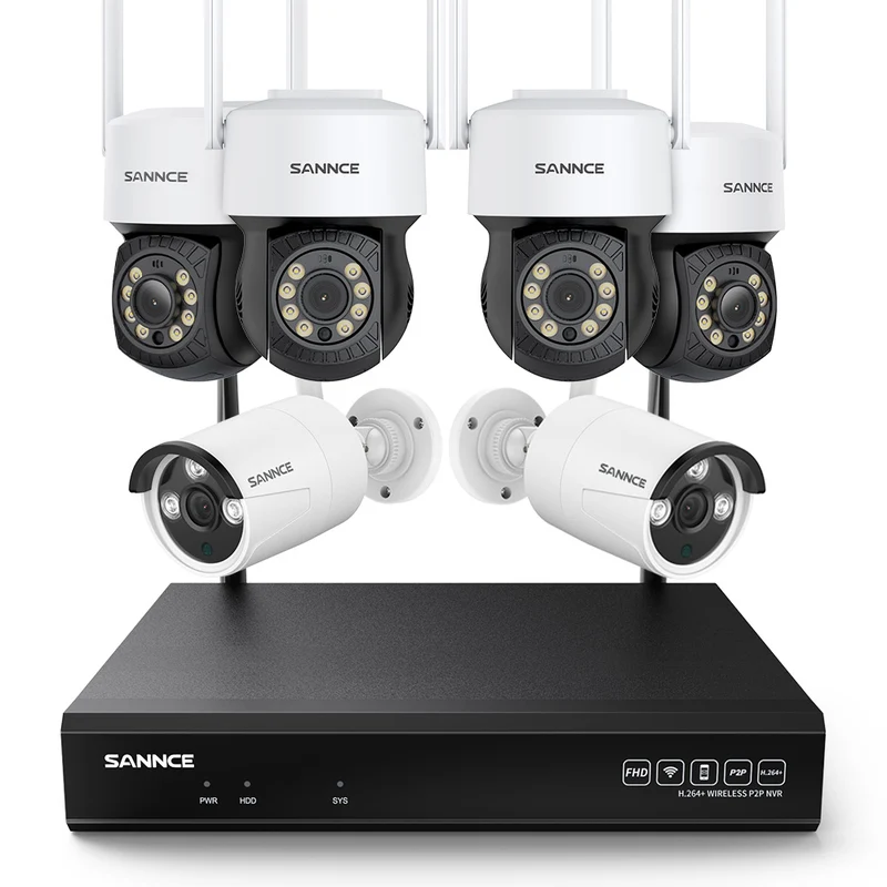 10 Canaux 5MP PT Système de Caméra Sécurité Sans Fil, NVR 8MP, 4 PT Caméra & 2 bullet Caméra, Panoramique & Inclinaison, Audio Bidirectionnel, Étanche IP66, Détection Intelligente de l'IA Humaine, Compatible Avec Alexa