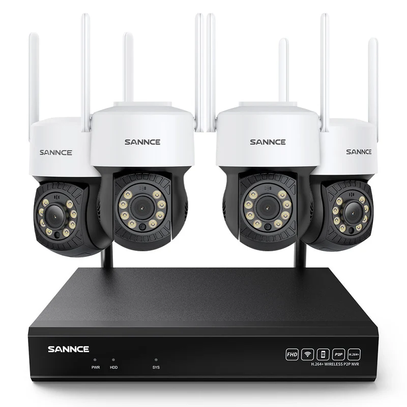10 Canaux 5MP PT Système de Caméra Sécurité Sans Fil, NVR 8MP, 4 PT Caméra, Panoramique & Inclinaison, Audio Bidirectionnel, Étanche IP66, Détection Intelligente de l'IA Humaine, Compatible Avec Alexa