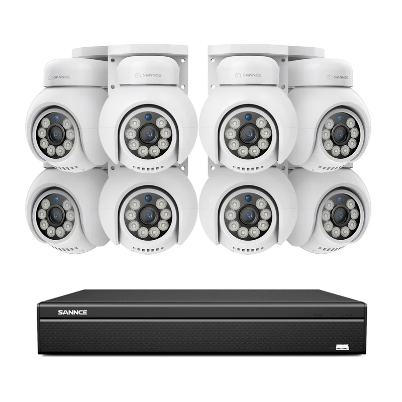 16 canaux 4K PoE PTZ Système de caméras de sécurité, 8MP caméras IP PoE extérieures , Pan & Tilt, NVR compatible ONVIF, audio bidirectionnel, détection intelligente humaine/vehicule