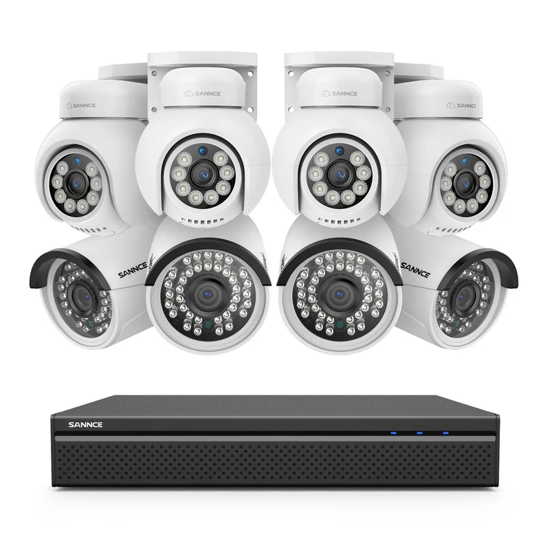 PoE PT 8 Canaux 4K Système de Caméra de Sécurité , 4 Caméras IP Panoramique et 4 Inclinaison 8MP, Alertes Intelligentes Personne/Véhicule, Audio Bidirectionnel, Compatible ONVIF