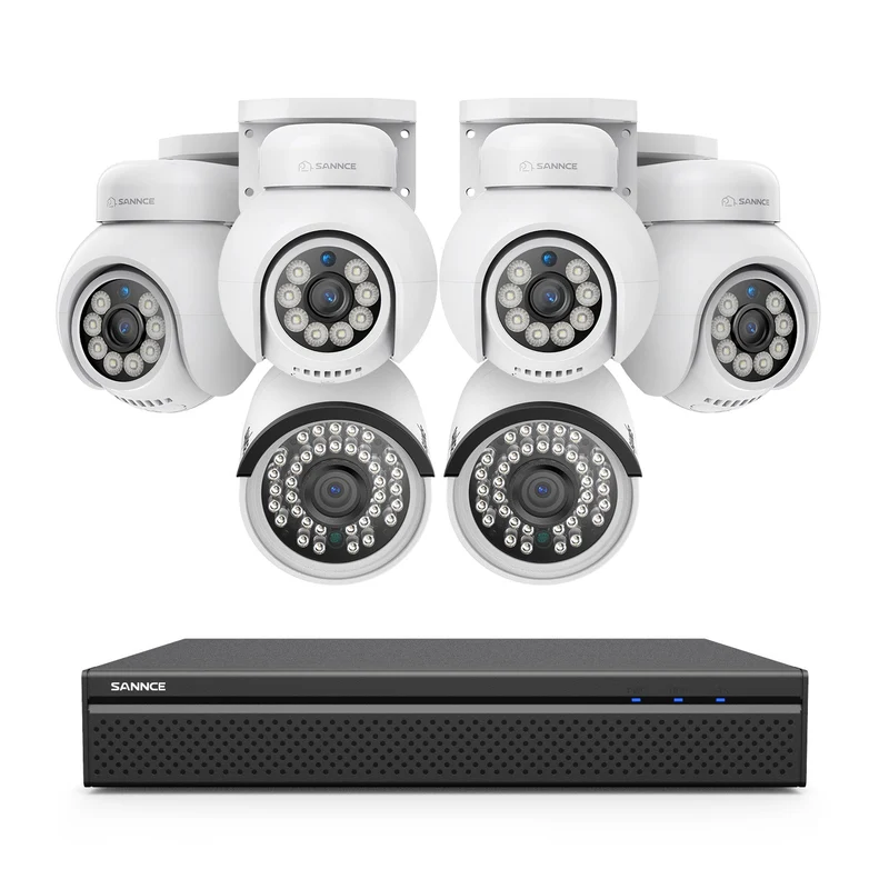 PoE PT 8 Canaux 4K Système de Caméra de Sécurité , 4 Caméras IP Panoramique et 2 Inclinaison 8MP, Alertes Intelligentes Personne/Véhicule, Audio Bidirectionnel, Compatible ONVIF
