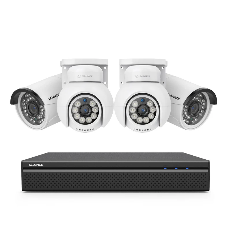 PoE PT 8 Canaux 4K Système de Caméra de Sécurité , 2 Caméras IP Panoramique et 2 Inclinaison 8MP, Alertes Intelligentes Personne/Véhicule, Audio Bidirectionnel, Compatible ONVIF