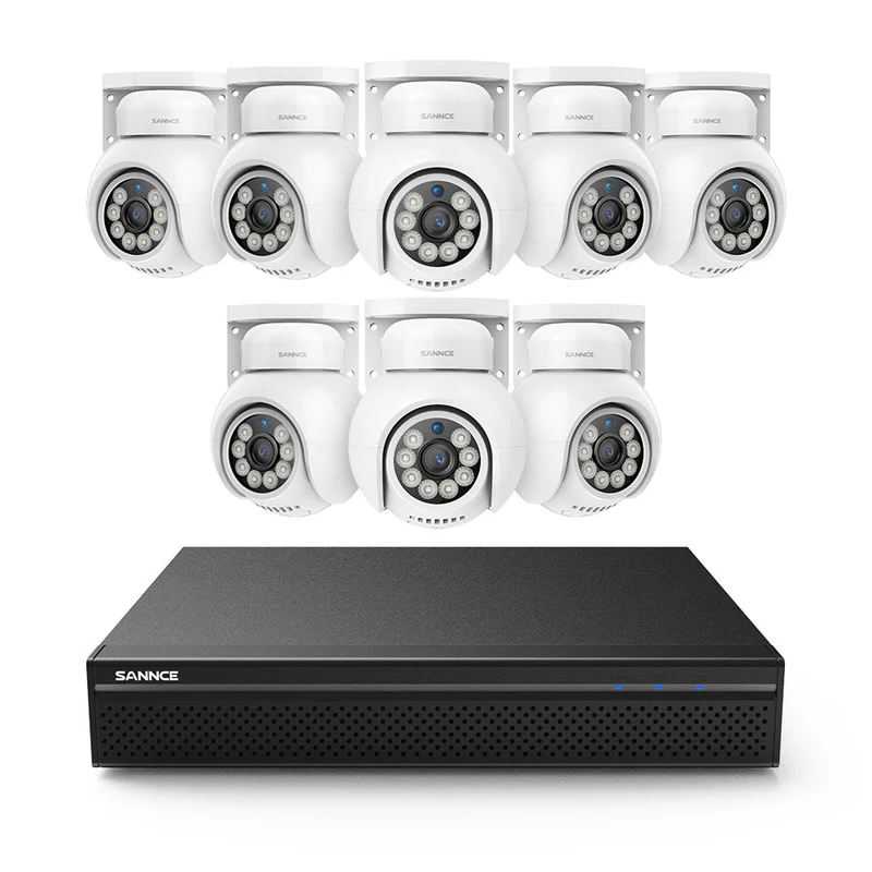 PoE PT 8 Canaux 4K Système de Caméra de Sécurité , 8 Caméras IP Panoramique et Inclinaison 8MP, Alertes Intelligentes Personne/Véhicule, Audio Bidirectionnel, Compatible ONVIF