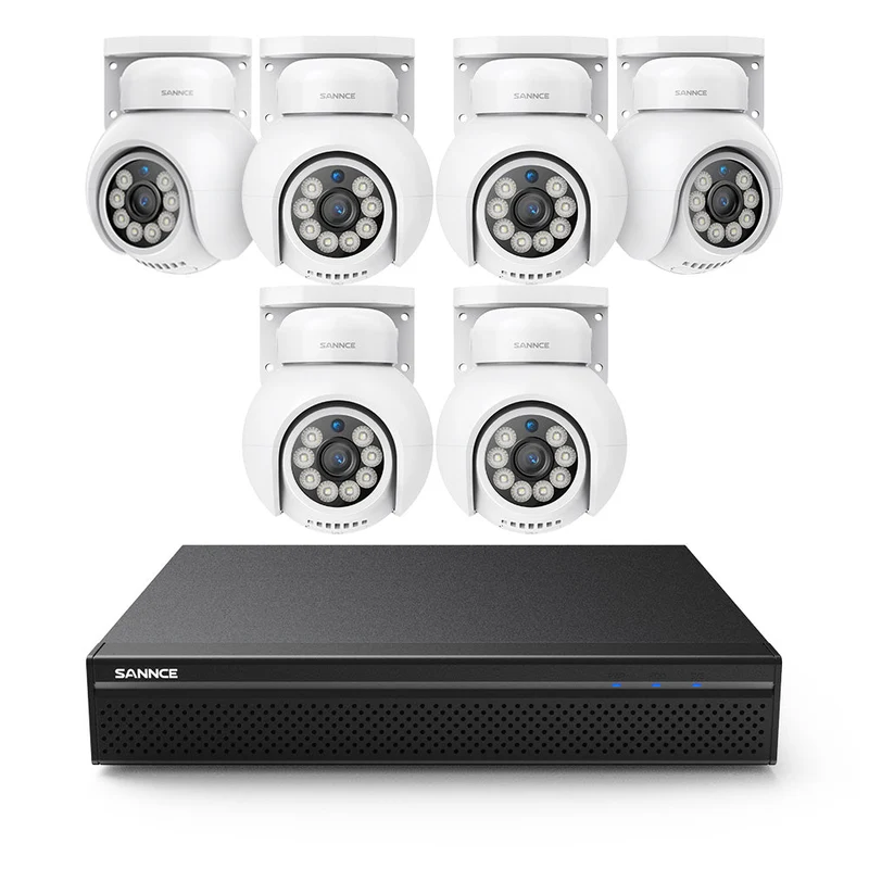 PoE PT 8 Canaux 4K Système de Caméra de Sécurité , 6 Caméras IP Panoramique et Inclinaison 8MP, Alertes Intelligentes Personne/Véhicule, Audio Bidirectionnel, Compatible ONVIF