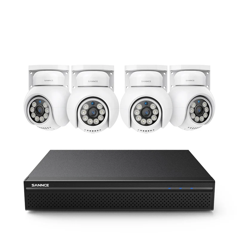 PoE PT 8 Canaux 4K Système de Caméra de Sécurité, 4 Caméras IP Panoramique et Inclinaison 8MP, Alertes Intelligentes Personne/Véhicule, Audio Bidirectionnel, Compatible ONVIF