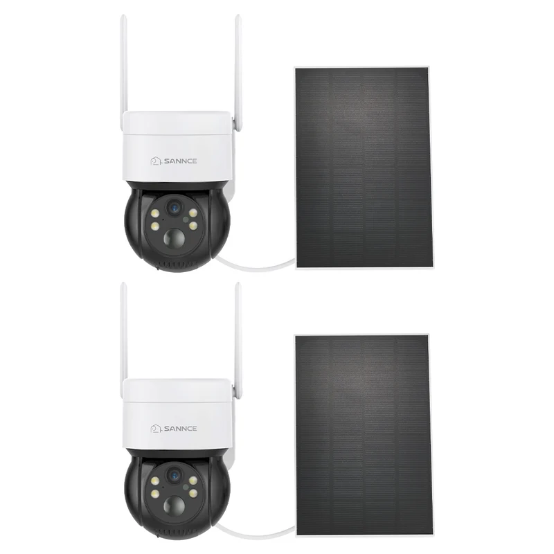 Pack of 2, Caméra IP sans fil Panoramique et Inclinaison 4MP - Alimentation sur Batterie/Solaire, Vision Nocturne Couleur, Audio Bidirectionnel, Compatible avec Alexa, Détection de Forme Humaine par PIR