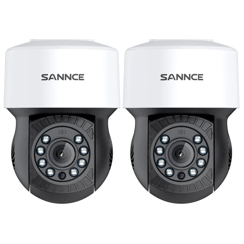Pack of 2, Caméra de sécurité panoramique et inclinable 1080p, panoramique 350°, inclinaison 90°, vision nocturne de 100 pieds, détection de mouvement, étanche