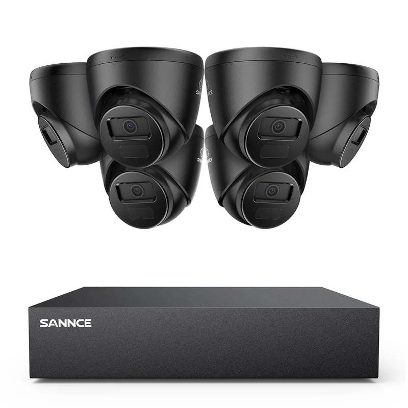 8 Canaux 5MP Système de Caméra de Sécurité Filaire - DVR Hybride, 6 Caméras Turret 2MP, Intérieur & Extérieur, Détection Intelligente de Mouvement, Accès à Distance