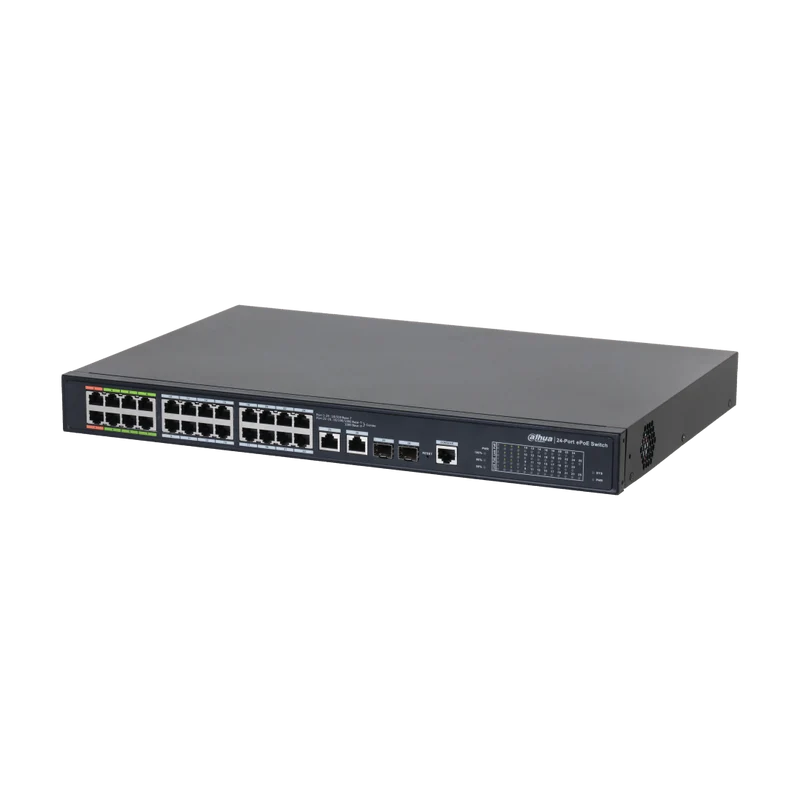 Dahua LR2226-24ET-360-V2 | 24-Poorts Managed ePoE Switch | 360W | ePoE tot 800m | Hi-PoE | Rack-mount | Zwart