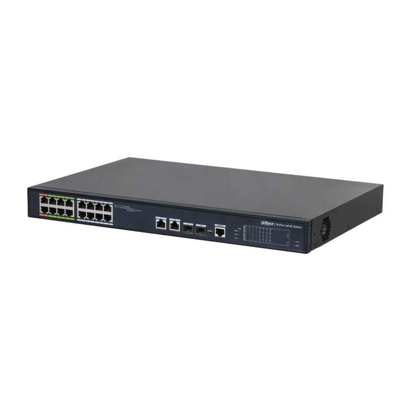Dahua LR2218-16ET-240-V2 | 16-Poorts Managed ePoE Switch | 240W | ePoE tot 800m | Hi-PoE | Rack-mount | Zwart