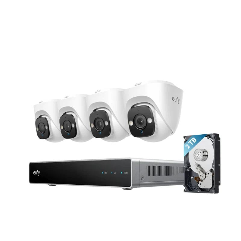Eufy E41 PoE Camerasysteem 4x 4K Turret Camera + NVR 2TB - AI Kleurennachtzicht