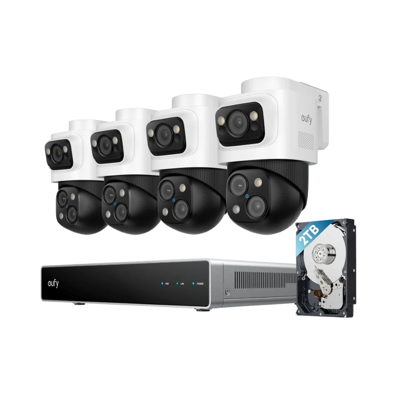 Eufy S4 Max | 16MP Triple-Lens PTZ | 4K+2K | 8× Zoom | PoE Camerasysteem 4 Camera's + NVR 2TB