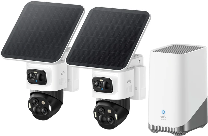 Eufy SoloCam S4 | 4K | 360° Pan-Tilt | Dual-Lens Beveiligingscamera | Set 2 stuks + Homebase 3