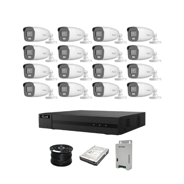 NEW!! HiLook 16ch Turbo HD kit - 16 x 5MP 3K 3K Dual Light Audio Cameras 40m - 1TB HDD - 100m Cable