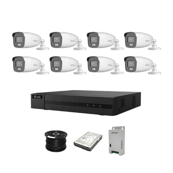 NEW!! HiLook 8ch Turbo HD kit - 8 x 5MP 3K 3K Dual Light Audio Cameras 40m - 1TB HDD - 100m Cable
