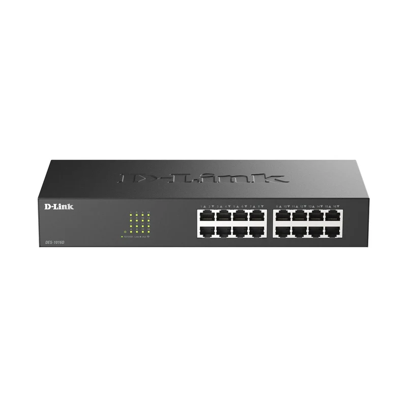 D-Link 16-Port Fast Ethernet Unmanaged Plug and Play Switch (DES-1016D) Fanless | Desktop/Rackmount