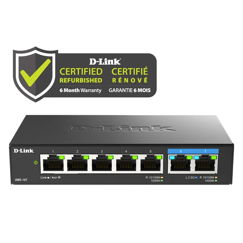 [Certified Refurbished] 7-Port Multi-Gigabit Unmanaged Switch - DMS-107/RE
